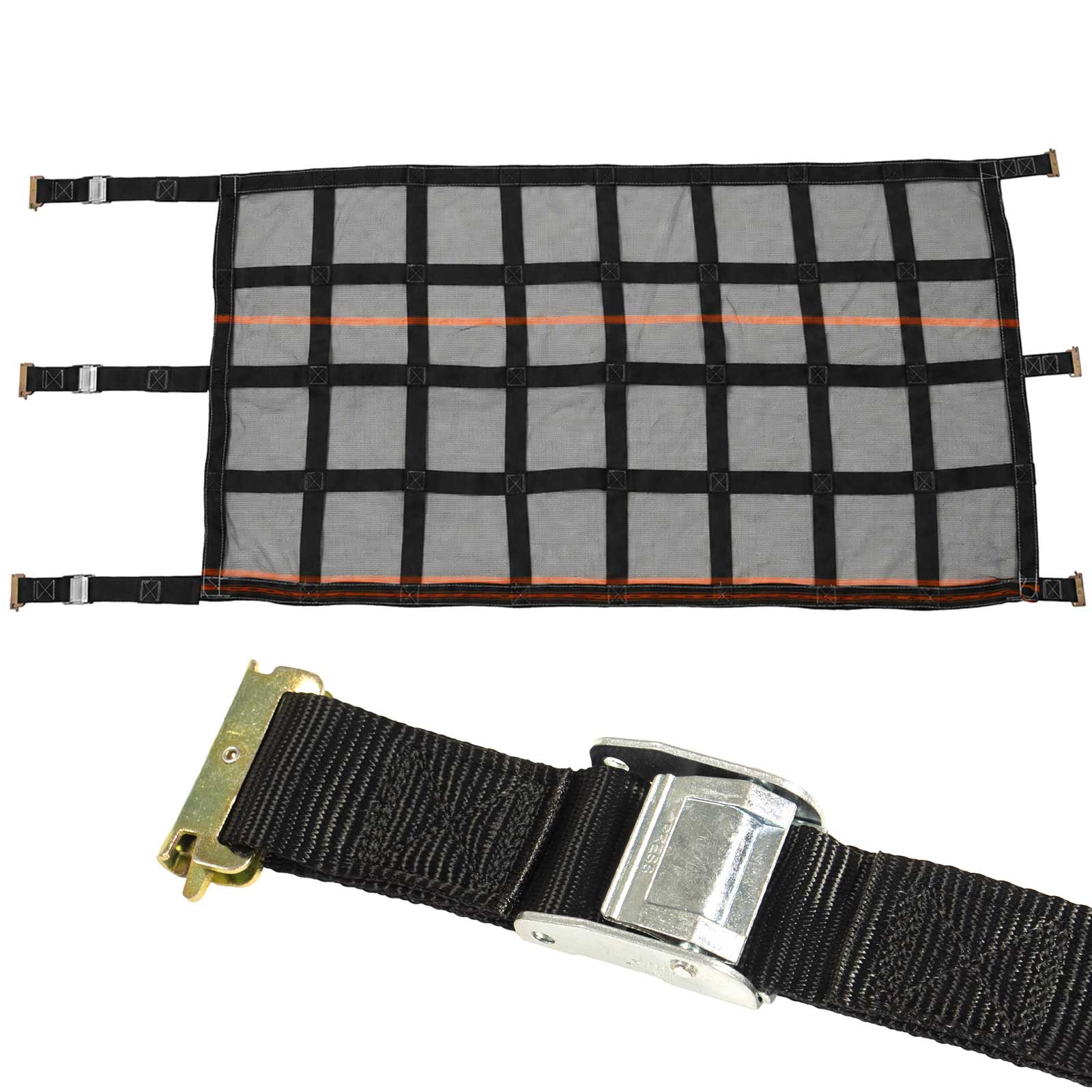 42" x 82" Heavy-Duty Cargo Net with Mesh Lining | Cam Buckles & E-Track Fittings