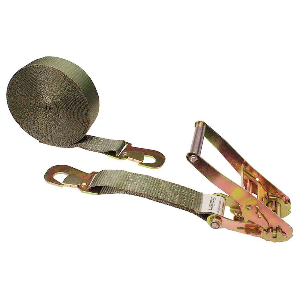 2" x 8' Car Tie Down Ratchet Strap with Flat Snap Hooks | Olive Drab