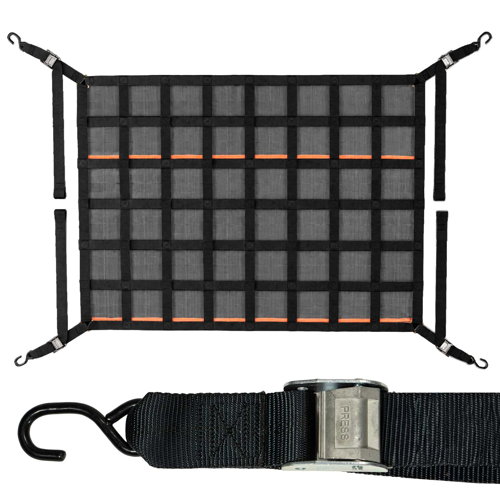 66" x 50" Standard Bed Pickup Truck Cargo Net with Mesh Lining | Cam Buckles & S-Hooks
