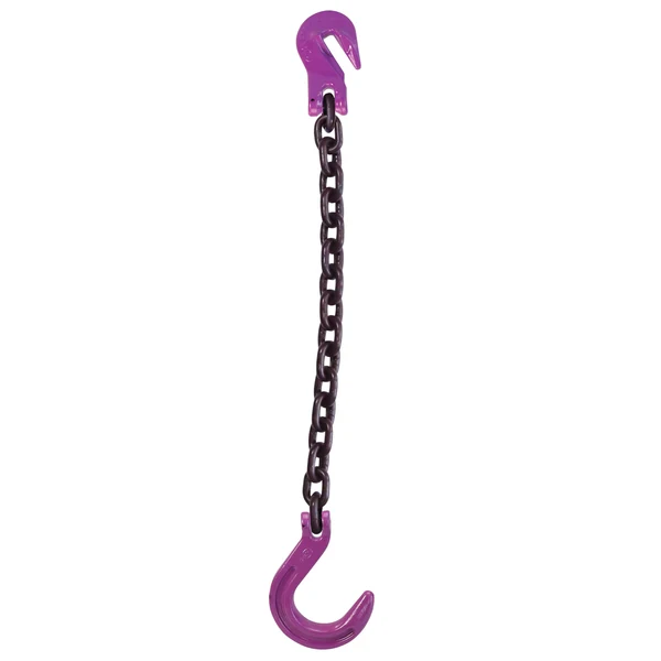 5/16" x 10' Single Leg Chain Sling w/ Grab & Foundry Hooks - Grade 100