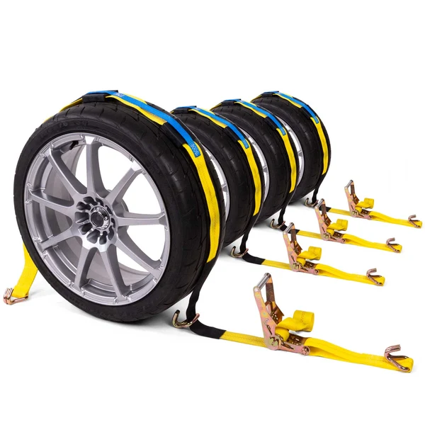 2" x 11' Car Carrier Ratchet Strap w/ Wire Hooks & 3 Rubber Cleats - 4 Pack