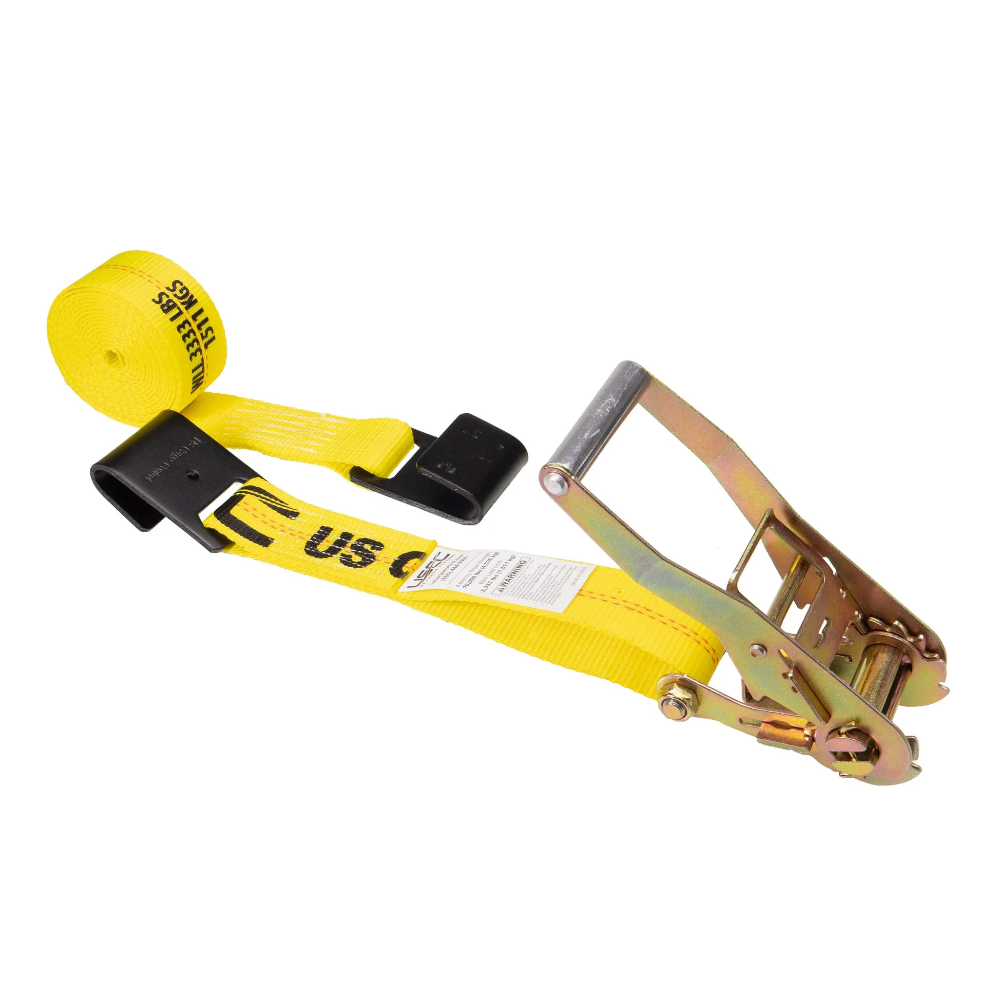 2" x 12' Ratchet Strap with Flat Hooks | Yellow