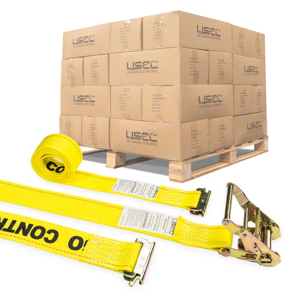 2" x 12' Yellow E-Track Ratchet Strap | Standard 4' Fixed End | 960-Pack (Pallet)