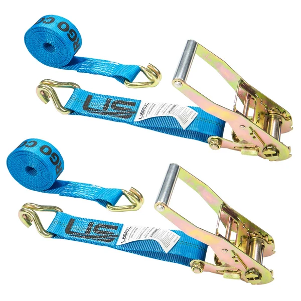 2" x 30' Ratchet Strap with Wire / Double J Hooks | Blue | 2-Pack