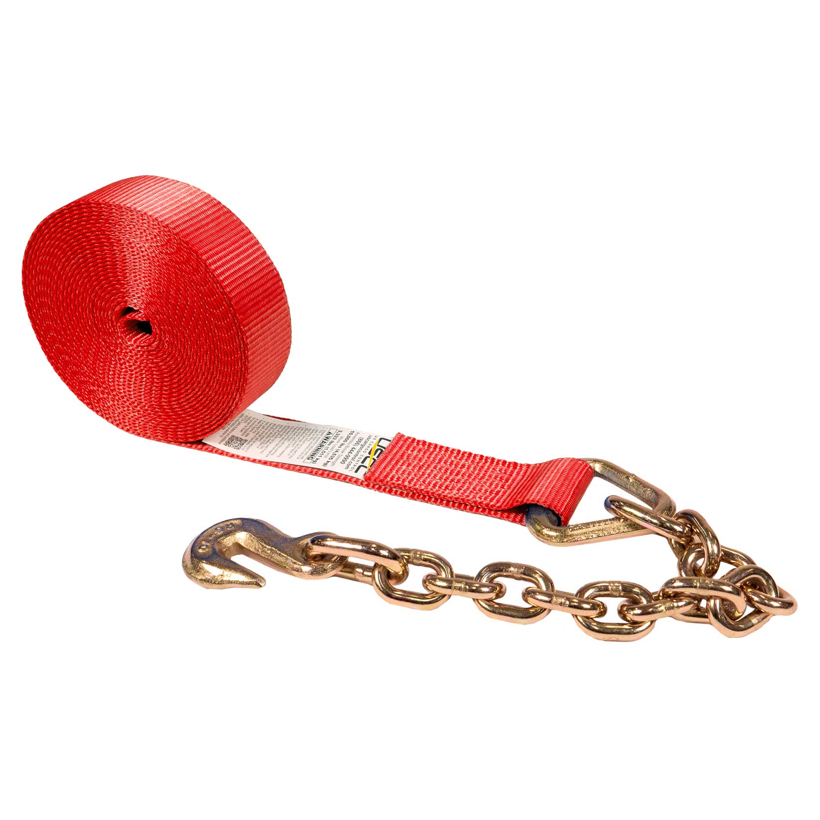 2" x 20' Winch Strap with Chain Extension | Red