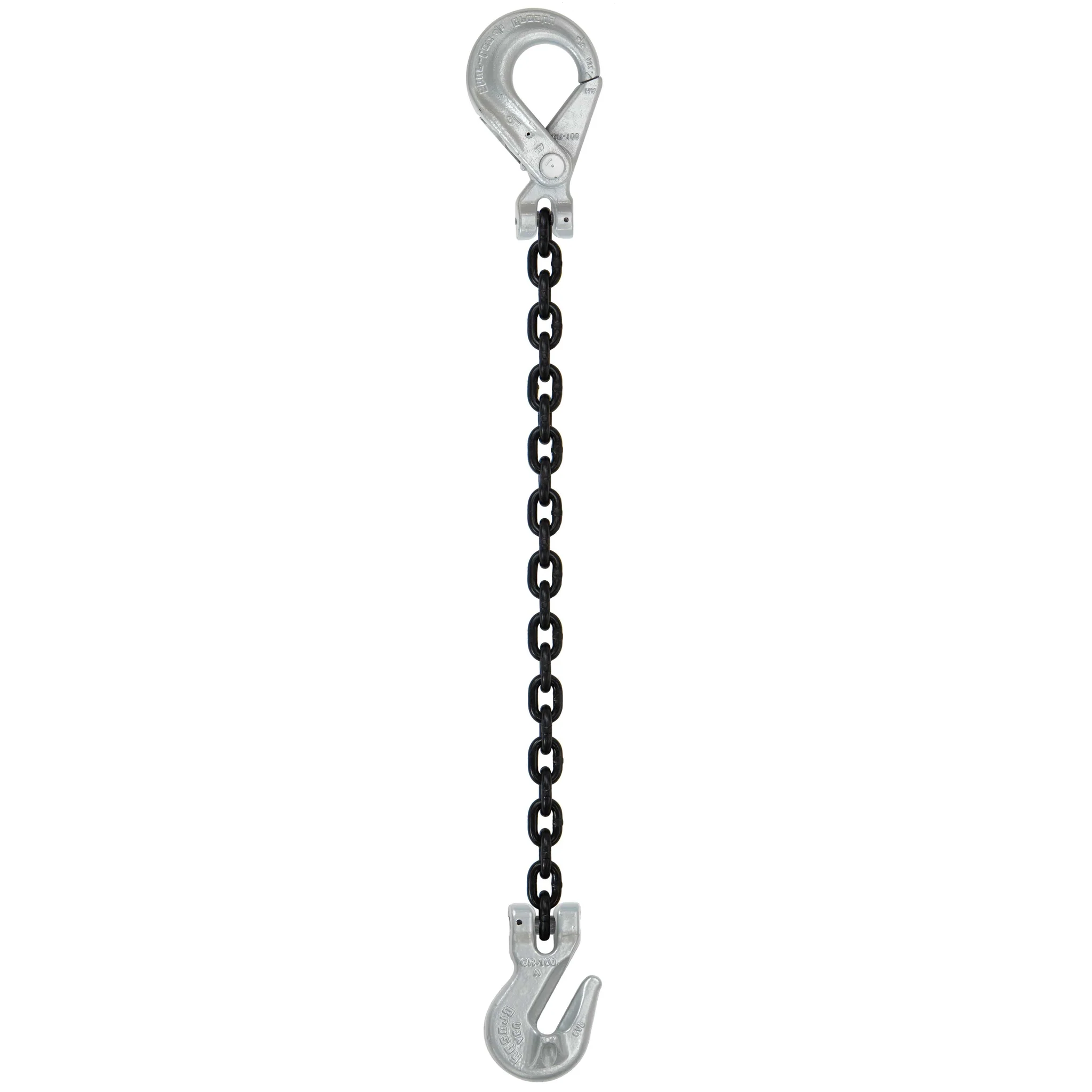 5/16" x 12' Domestic Single Leg Chain Sling with Crosby Grab & Self-Locking Hooks - Grade 100