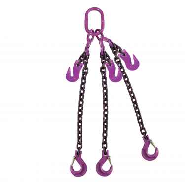 3/4" x 5' Adjustable 3 Leg Chain Sling w/ Sling Hooks - Grade 100