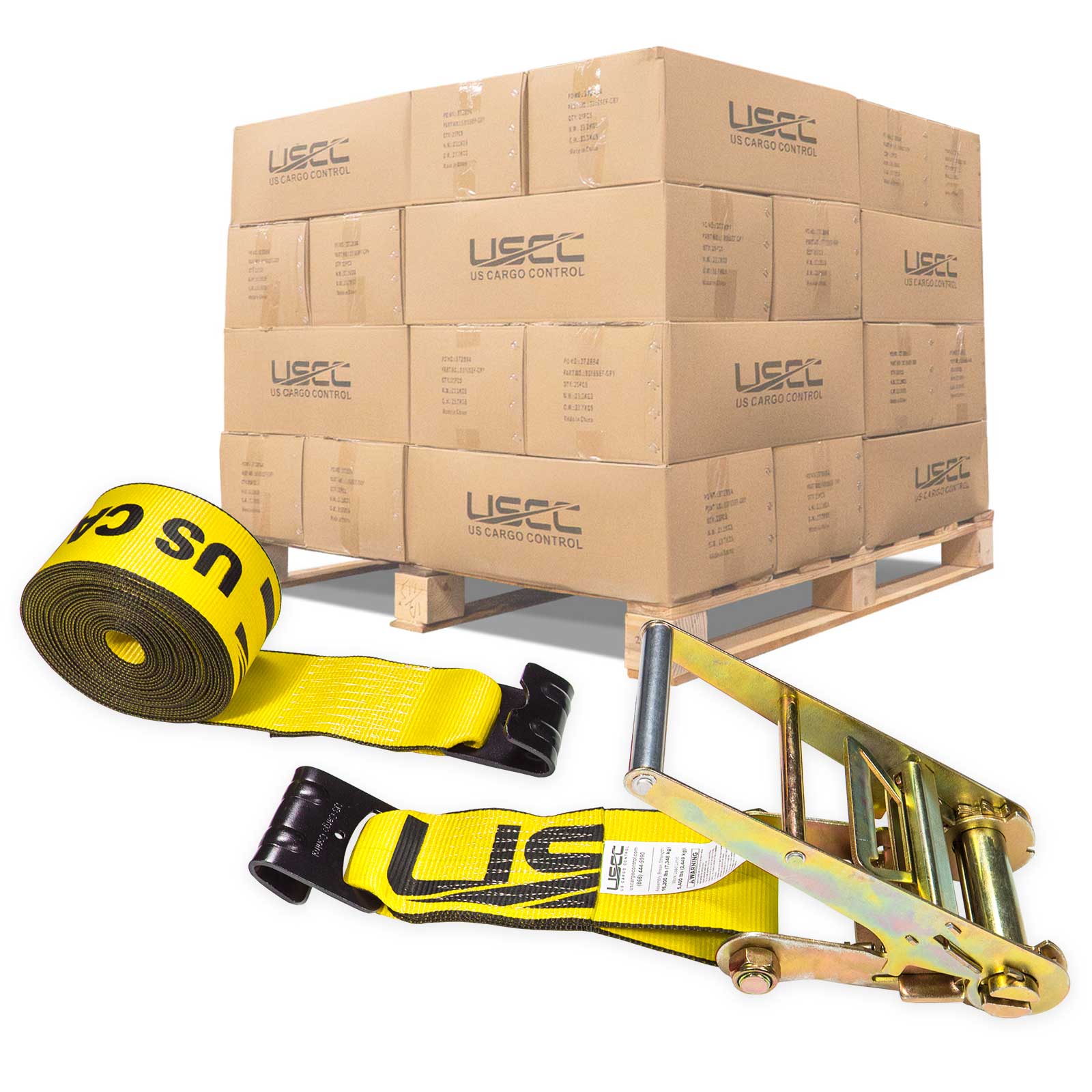 4" x 30' Ratchet Strap with Flat Hooks | Yellow | 90-Pack (Pallet)