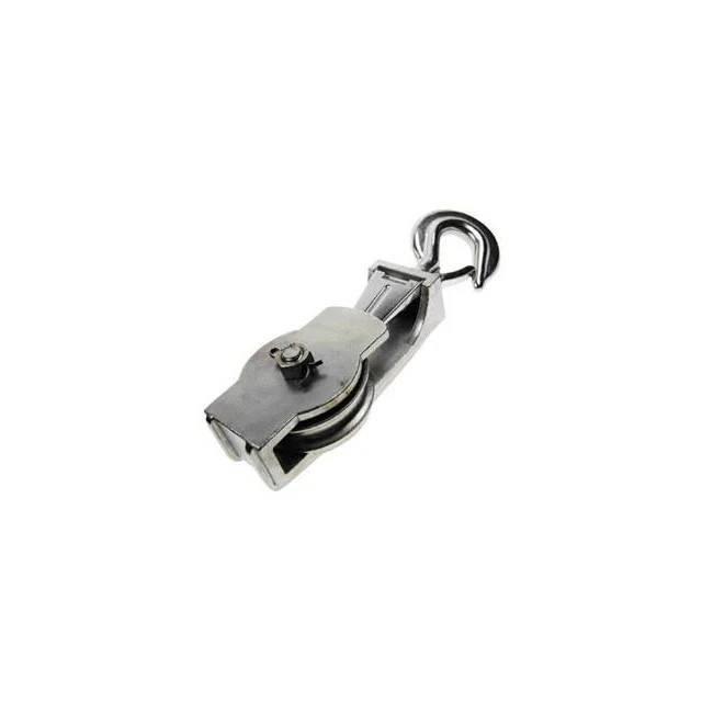 Square Snatch Block w/ Hook & Brass Bushing - 304 Stainless Steel 1/2" x 3"