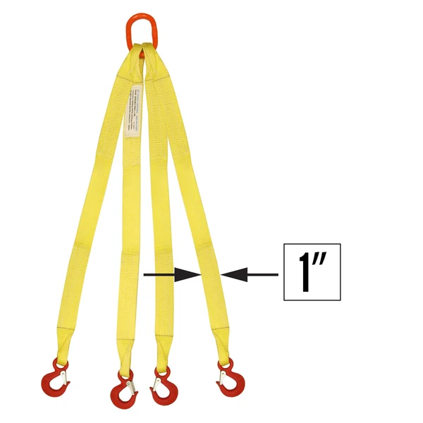 1"x5' (1 ply) Quad Leg Nylon Sling w/ Master Link & Sling Hook