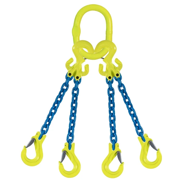 3/8" x 5' Adjustable 4 Leg Chain Sling w/ Gunnebo Chain and Sling Hooks - Grade 100