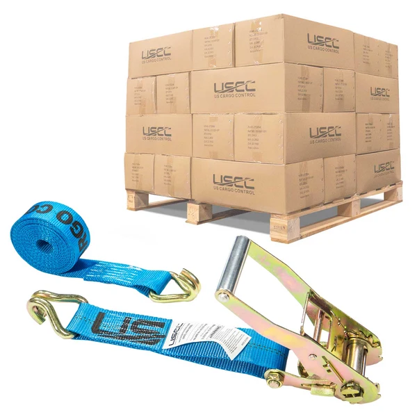 2" x 27' Ratchet Strap with Wire / Double J Hooks | Blue | 320-Pack (Pallet)