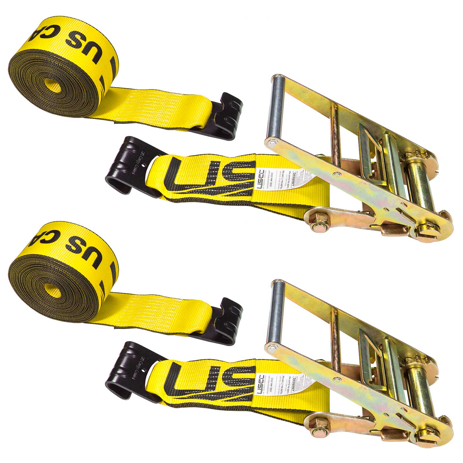 4" x 20' Ratchet Strap with Flat Hooks | Yellow | 2-Pack