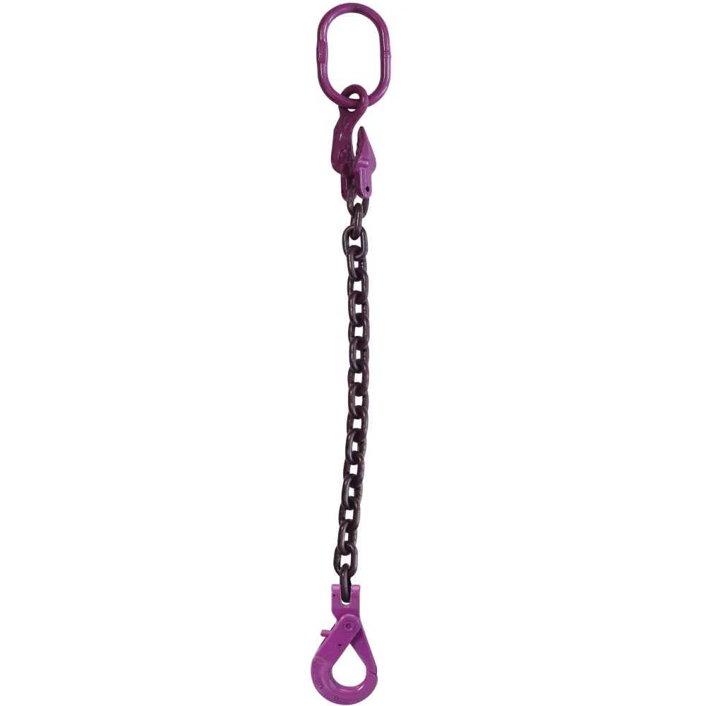 5/8" x 10' Adjustable Single Leg Chain Sling w/ Self-Locking Hook - Grade 100