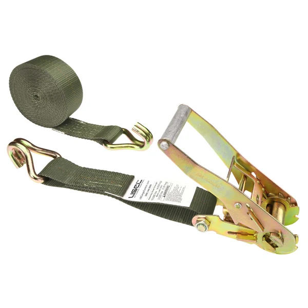 2" x 27' Ratchet Strap with Wire / Double J Hooks | Olive Drab