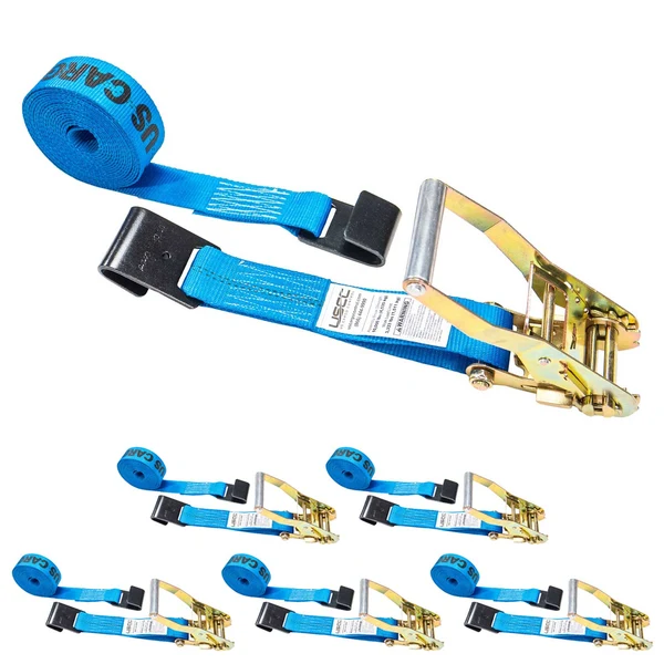 2" x 27' Ratchet Strap with Flat Hooks | Blue | 6-Pack