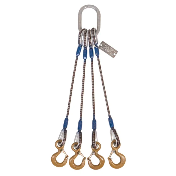 7/8" x 10' 4-Leg Wire Rope Bridle Sling with Crosby Eye Hooks | Domestic