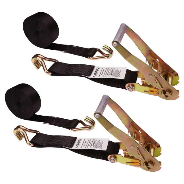 2" x 27' Ratchet Strap with Wire / Double J Hooks | Black | 2-Pack