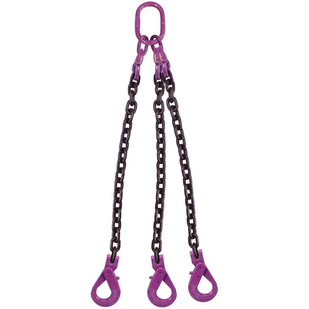 3/8" x 6' 3 Leg Chain Sling w/ Self-Locking Hooks - Grade 100