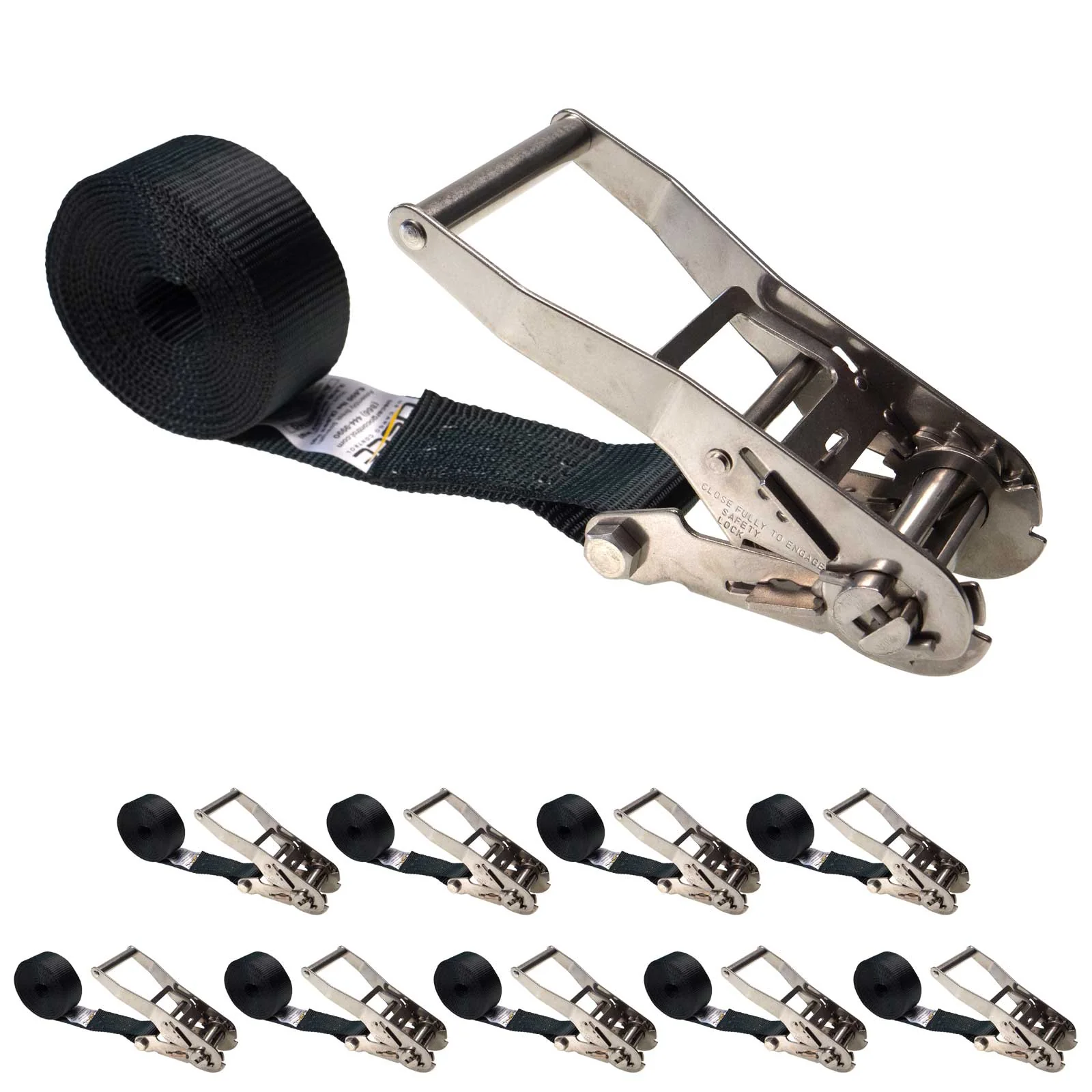 2" x 15' Endless Stainless Steel Ratchet Strap | Black | 10-Pack