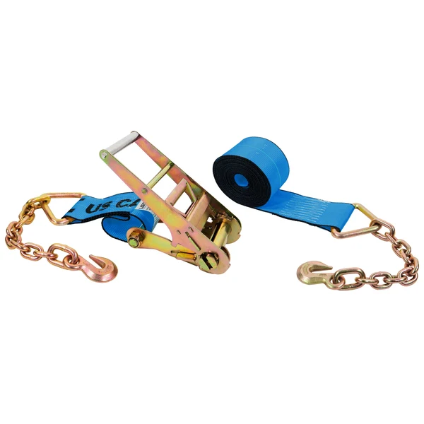4" x 30' Ratchet Strap with 18" Chain Extensions | Blue