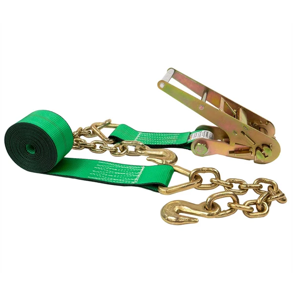 3" x 40' Ratchet Strap with Chain Extensions | Green