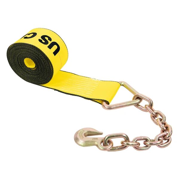 4" x 30' Winch Strap with 18" Chain Extension | Yellow