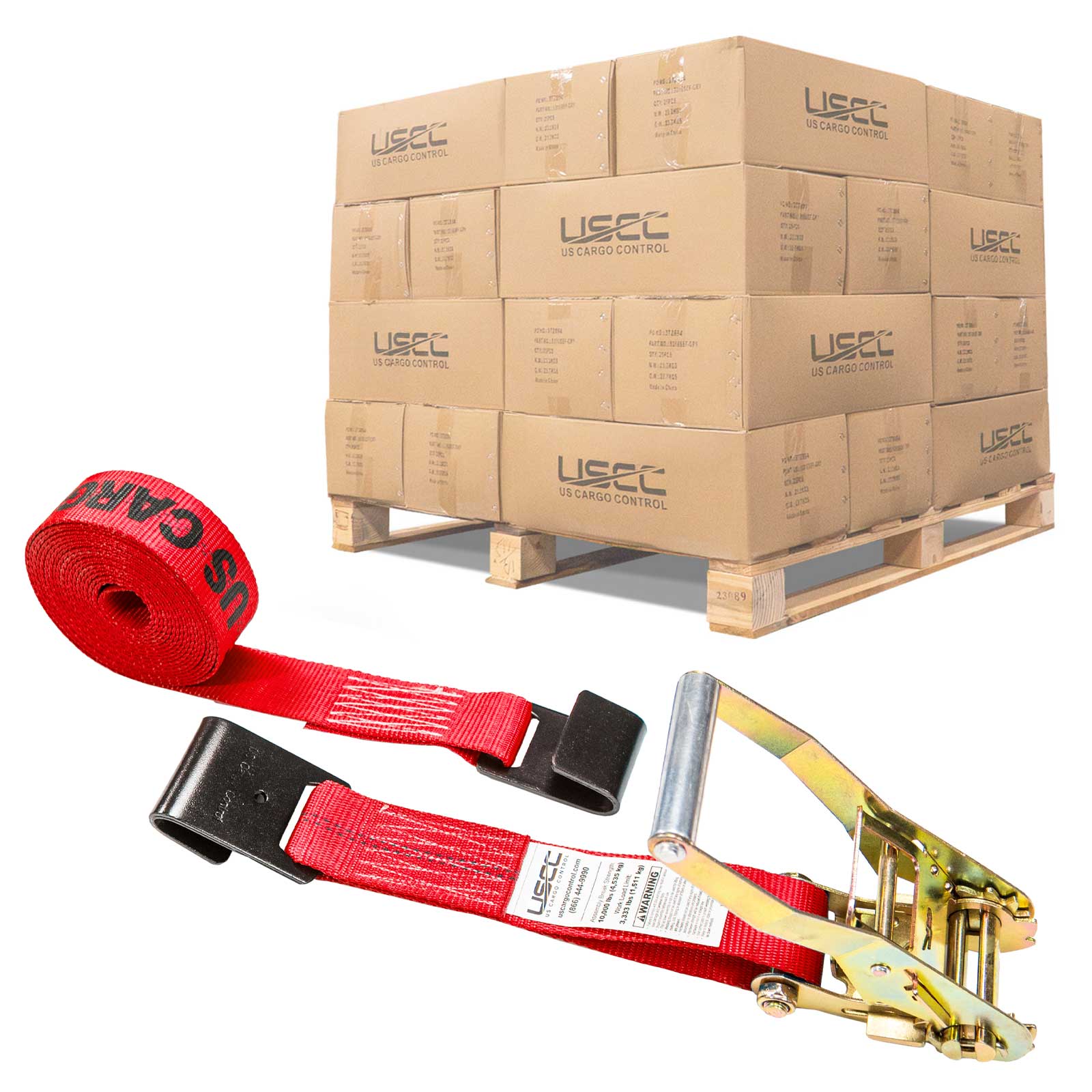 2" x 18' Ratchet Strap with Flat Hooks | Red | 320-Pack (Pallet)