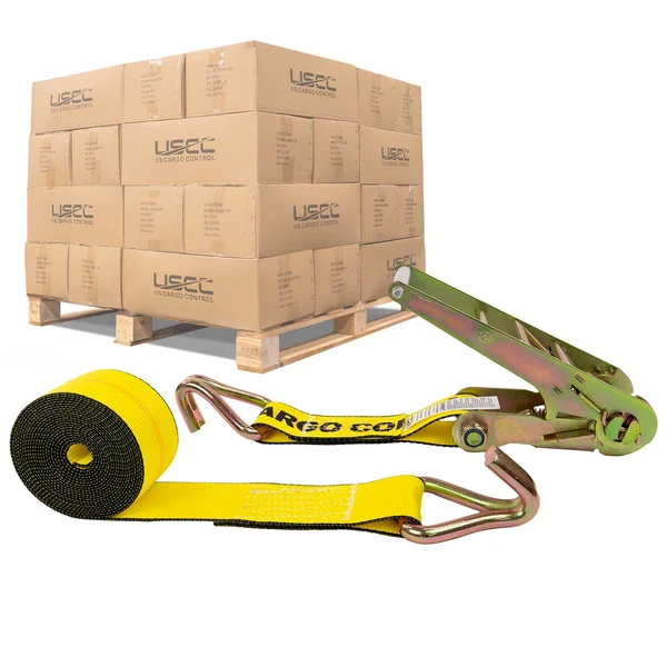 3" x 27' Ratchet Strap with Wire Hooks | Yellow | 108-Pack (Pallet)