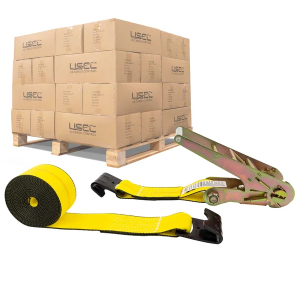 3" x 30' Ratchet Strap with Flat Hooks | Yellow | 108-Pack (Pallet)