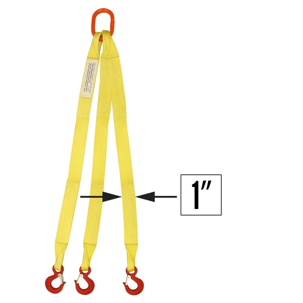 1"x4' (2 ply) Triple Leg Nylon Sling w/ Master Link & Sling Hook