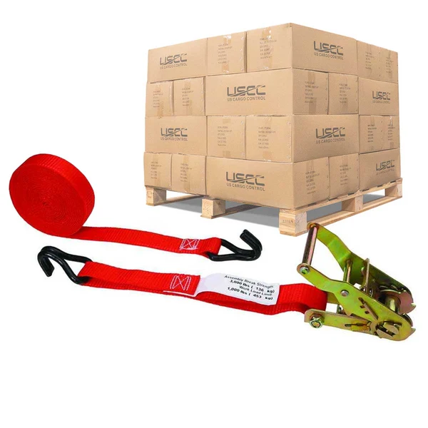 1" x 20' Ratchet Strap w/ Vinyl Coated Wire Hooks | 1000-Pack (Pallet)