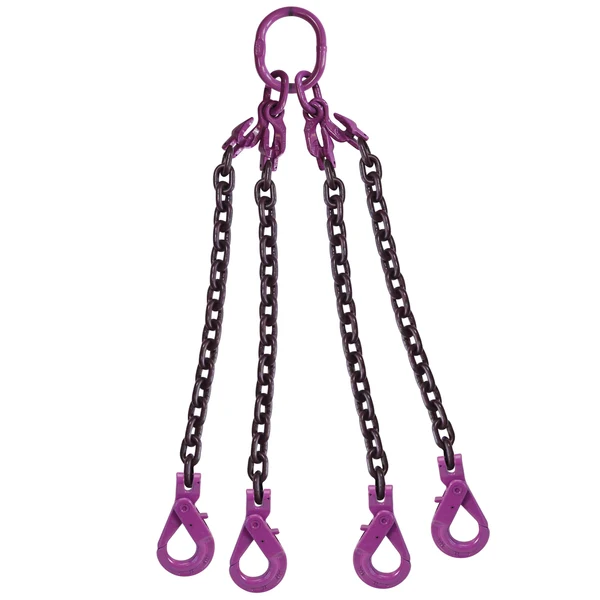 5/8" x 5' Adjustable 4 Leg Chain Sling w/ Self-Locking Hooks - Grade 100