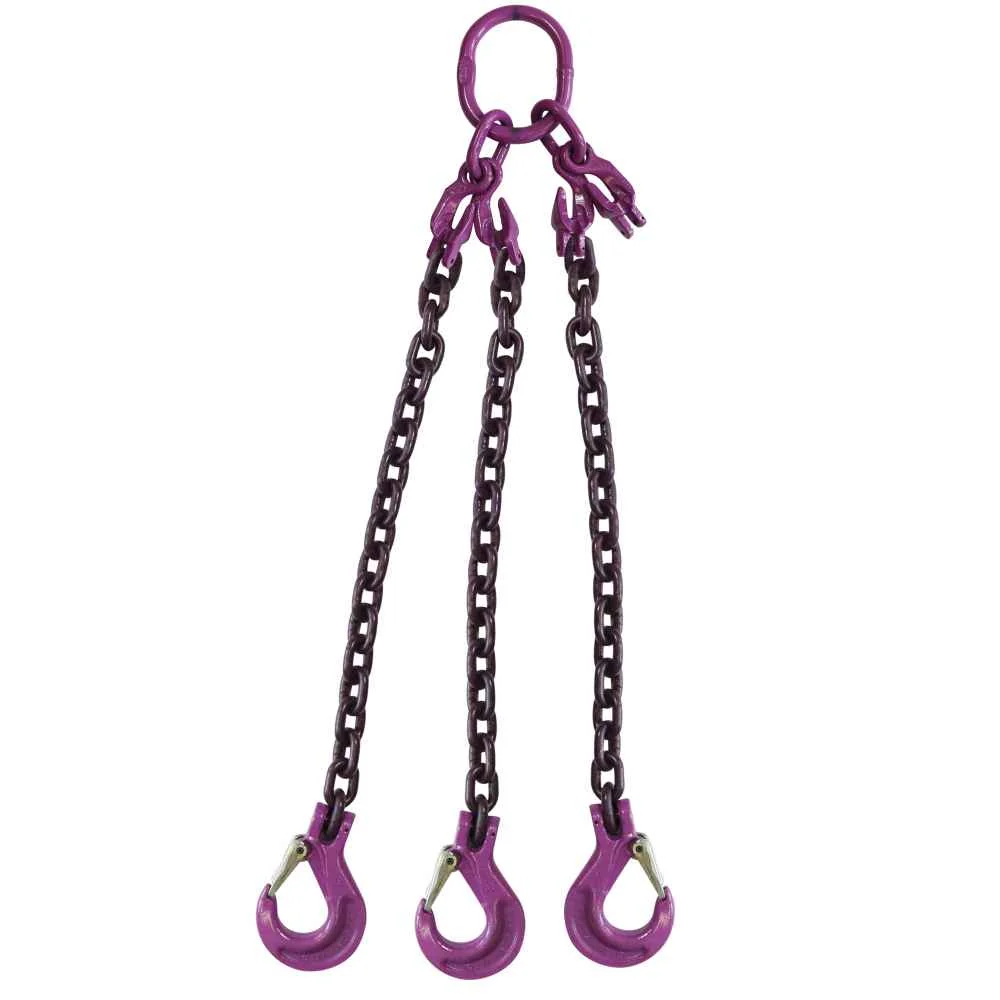 9/32" x 5' Adjustable 3 Leg Chain Sling w/ Sling Hooks - Grade 100