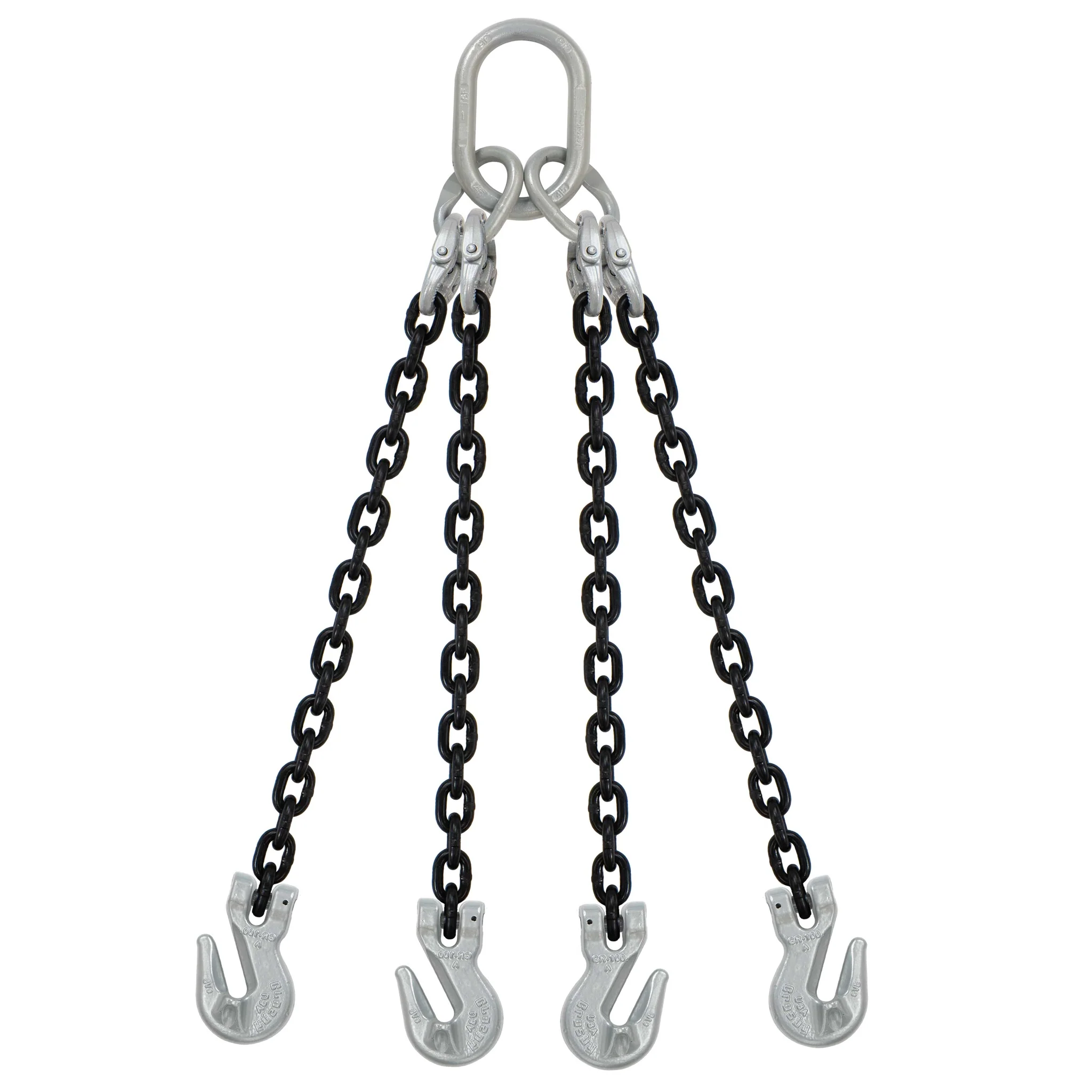 5/16" x 10' Domestic 4 Leg Chain Sling with Crosby Grab Hooks - Grade 100