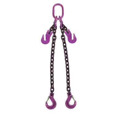 3/4" x 20' Adjustable 2 Leg Chain Sling w/ Sling Hooks - Grade 100