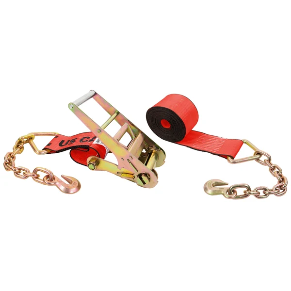 4" x 50' Ratchet Strap with 18" Chain Extensions | Red