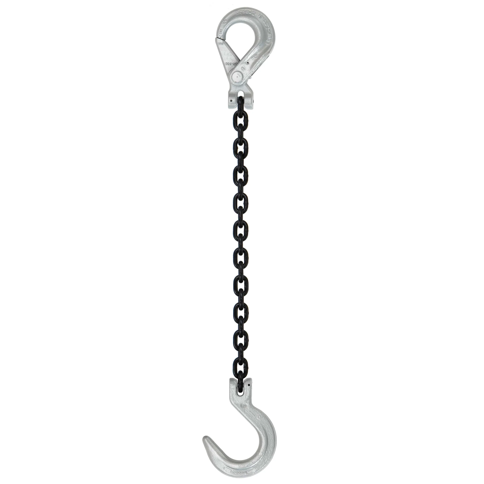 5/16" x 12' Domestic Single Leg Chain Sling with Crosby Self-Locking + Foundry Hooks - Grade 100