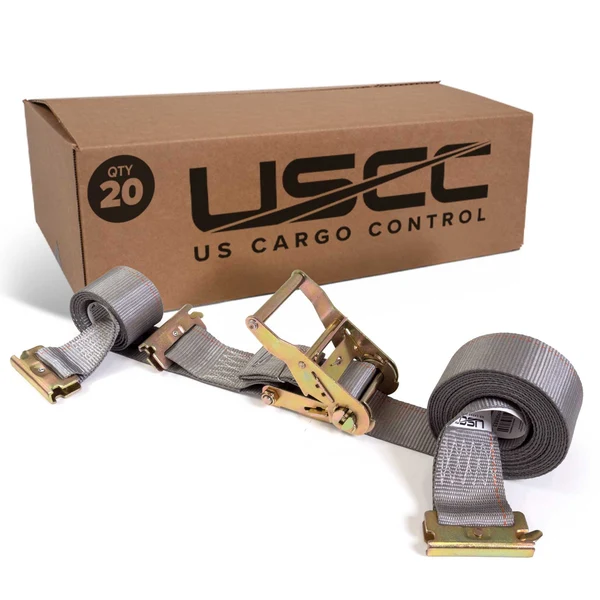 2" x 16' Gray E-Track Ratchet Strap | Double-Fitted End | 20-Pack