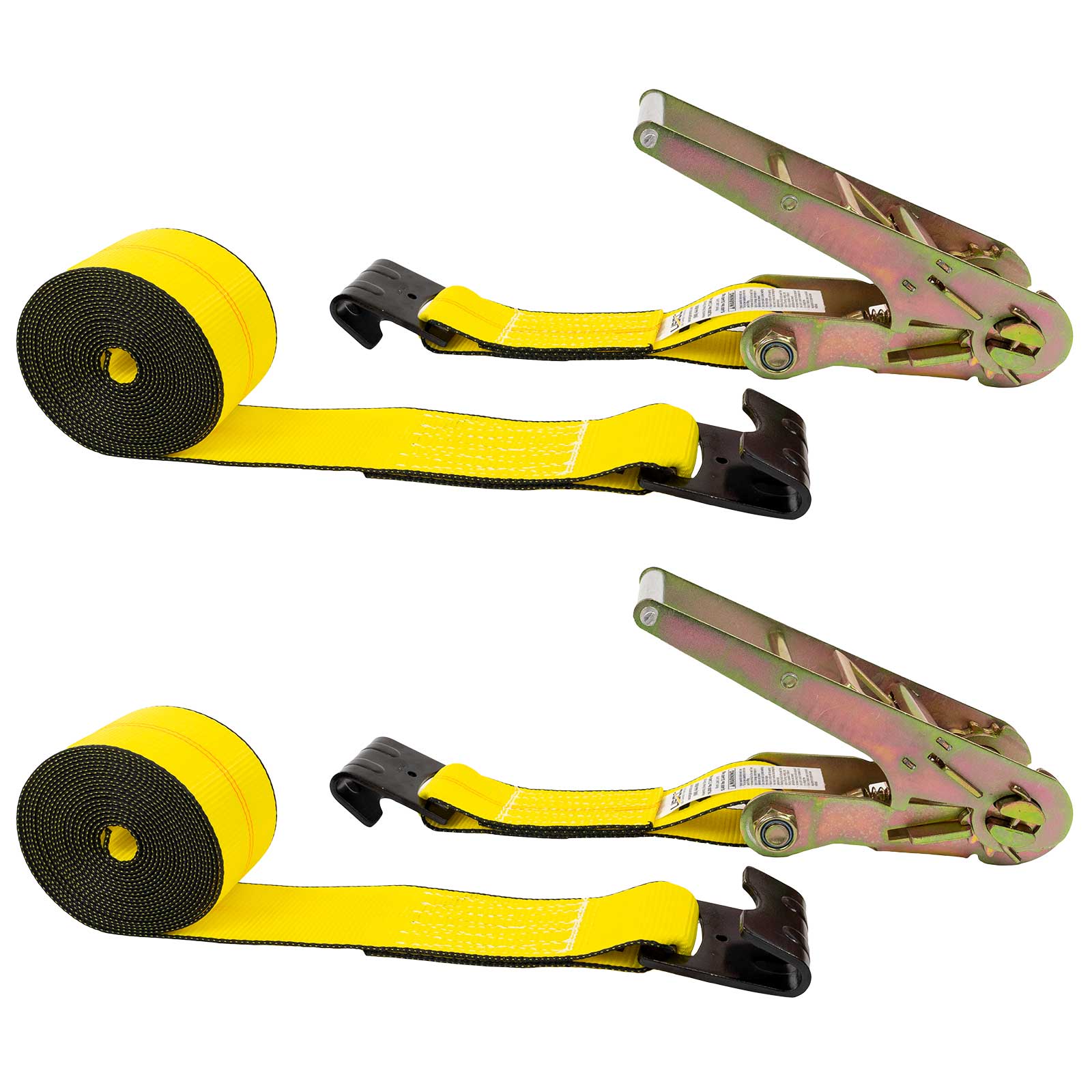 3" x 27' Ratchet Strap with Flat Hooks | Yellow | 2-Pack