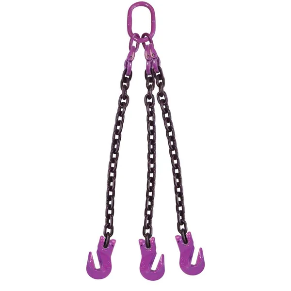 9/32" x 14' 3 Leg Chain Sling w/ Grab Hooks - Grade 100