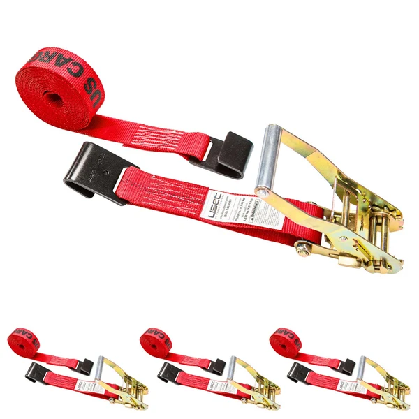2" x 18' Ratchet Strap with Flat Hooks | Red | 4-Pack