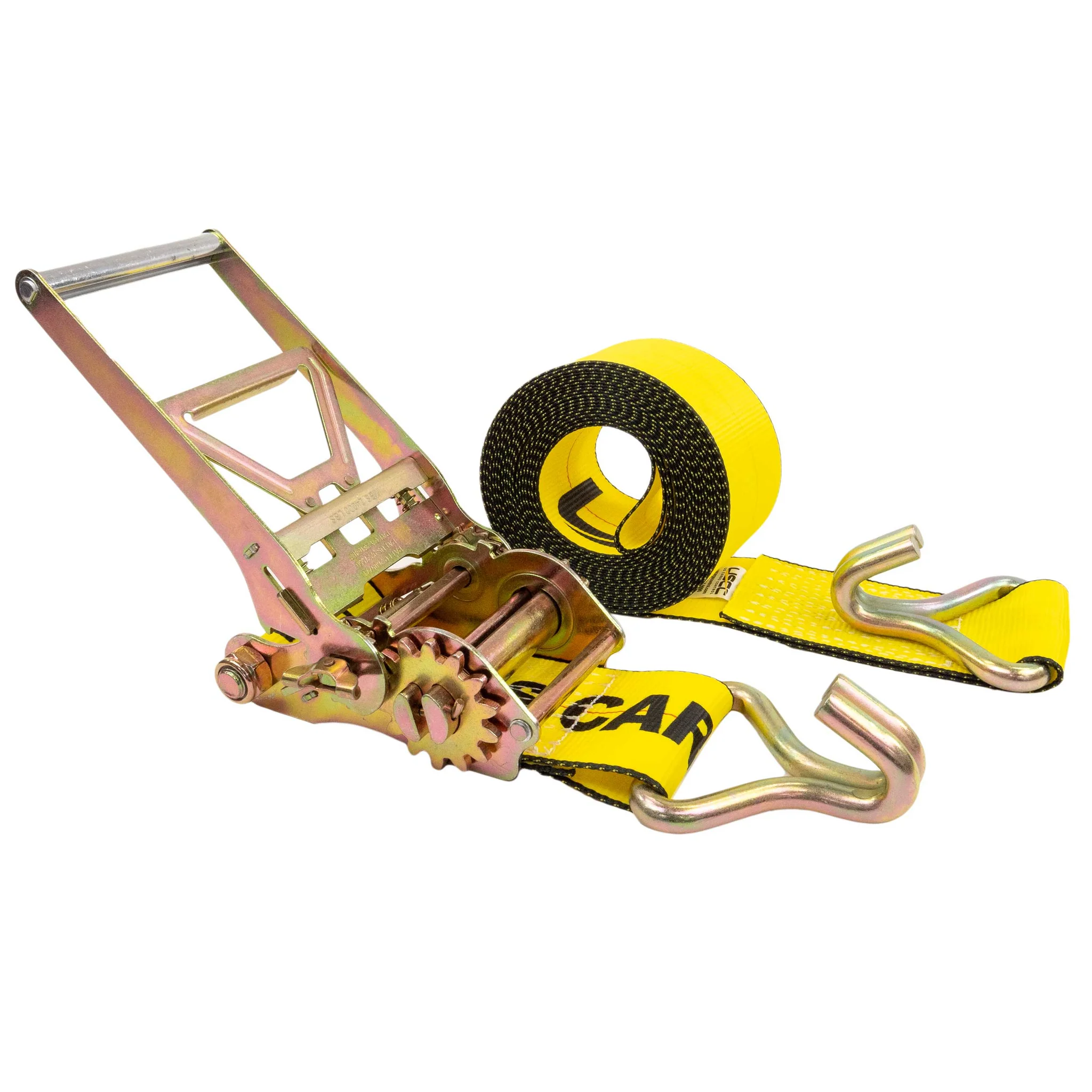 4" x 27' Gear-Driving Reverse-Action Ratchet Strap with Wire Hooks | Yellow