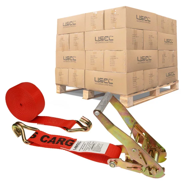 2" x 27' Ratchet Strap with Wire / Double J Hooks | Red | 320-Pack (Pallet)