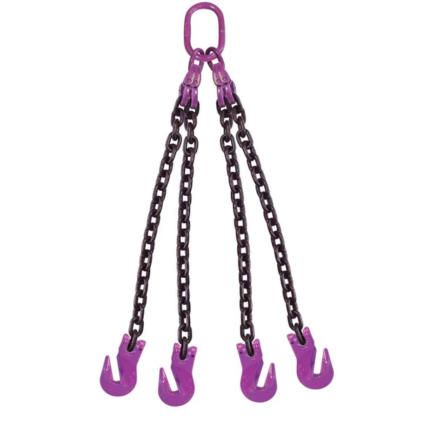 3/4" x 14' 4 Leg Chain Sling w/ Grab Hooks - Grade 100