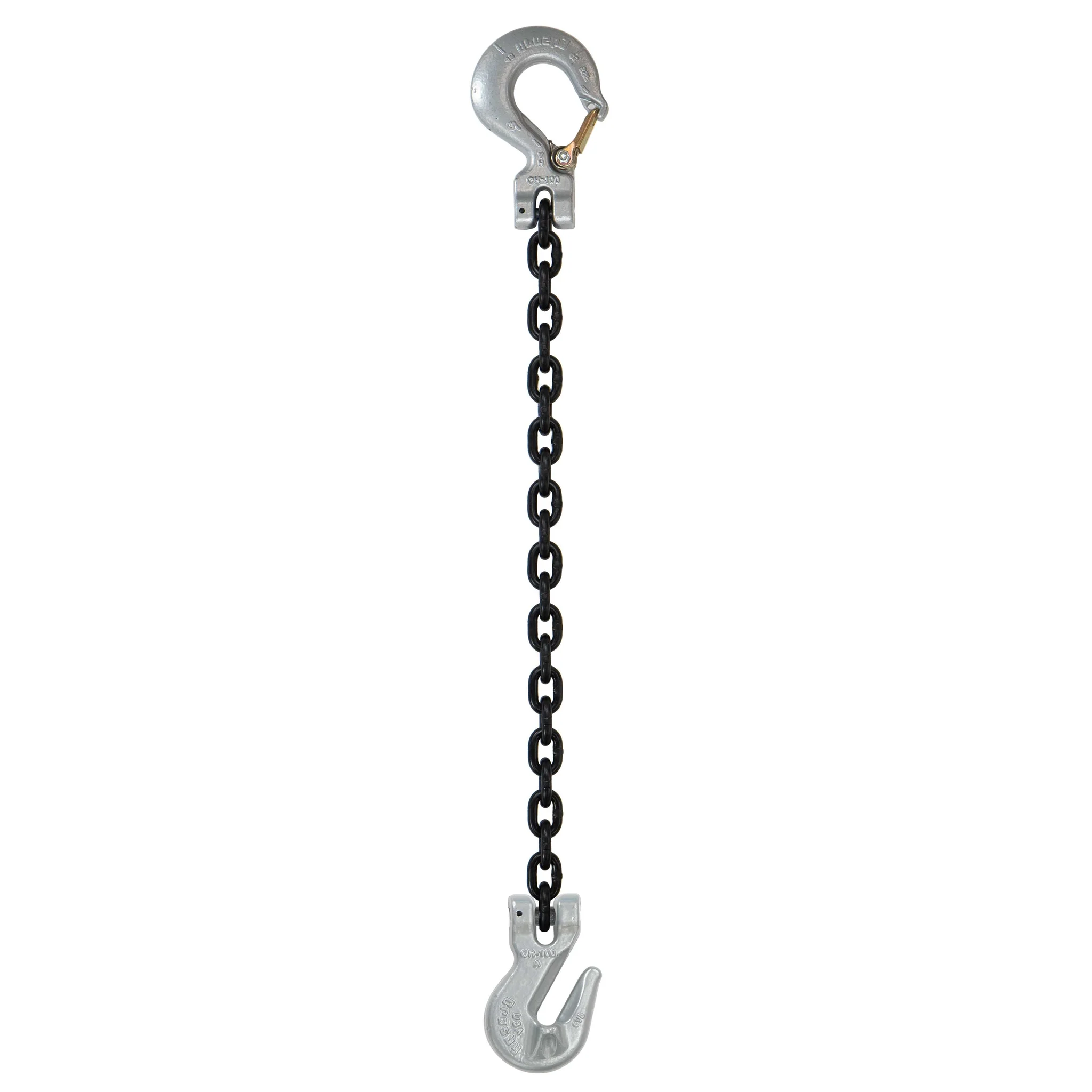 3/8" x 14' Domestic Single Leg Chain Sling with Crosby Grab & Sling Hooks - Grade 100