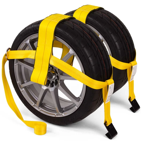 Yellow Adjustable Tow Dolly Strap with 4" Top Strap and Flat Hook - 2 pack