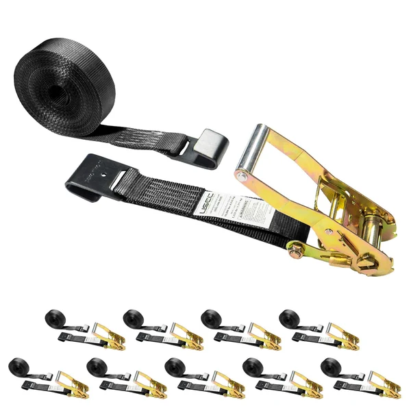 2" x 30' Ratchet Strap with Flat Hooks | Black | 10-Pack