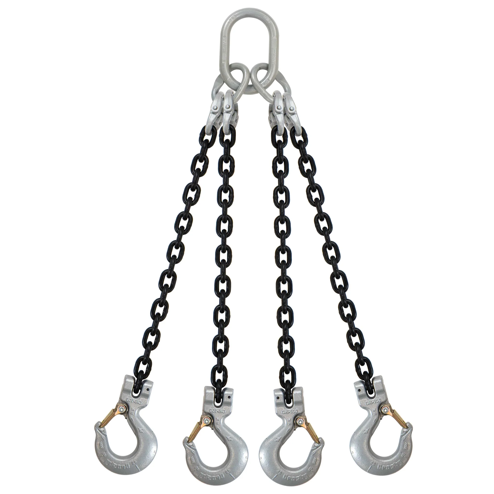 3/4" x 10' Domestic 4 Leg Chain Sling with Crosby Sling Hooks - Grade 100