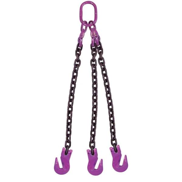 5/16" x 16' 3 Leg Chain Sling w/ Grab Hooks - Grade 100